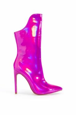 Alternative view of AZALEA WANG MAKE MY HEART SKIP A BEAT HOLOGRAPHIC STILETTO BOOTIE IN PINK