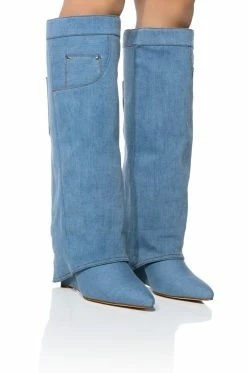 AZALEA WANG MELINA WEDGE BOOT IN DENIM