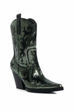 AZALEA WANG MERRIL SEQUIN WESTERN BOOTIE IN BLACK -Azalea Wang store azalea wang merril sequin western bootie in black black 3 3