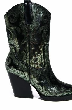 AZALEA WANG MERRIL SEQUIN WESTERN BOOTIE IN BLACK -Azalea Wang store azalea wang merril sequin western bootie in black black 5 5