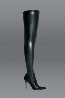 AZALEA WANG MILEY STILETTO STRETCH BOOT WITH 4 WAY STRETCH IN BLACK -Azalea Wang store azalea wang miley stiletto stretch boot with 4 way stretch in black black 1 1
