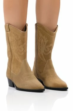 AZALEA WANG GENUINE LEATHER MOCO TAN WESTERN BOOT