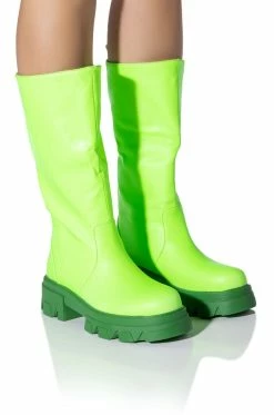 AZALEA WANG MY ALL FAUX LEATHER BOOT IN GREEN