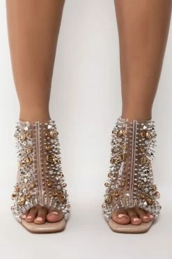 AZALEA WANG OUT OF REACH STILETTO BOOTIE IN NUDE PATENT -Azalea Wang store azalea wang out of reach stiletto bootie in nude patent nude patent 3 3