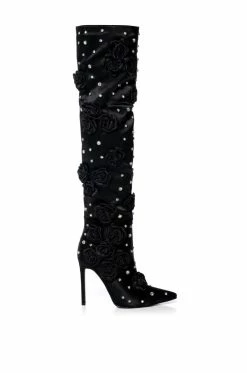 Alternative view of AZALEA WANG PATTI EMBELLISHED SATIN BOOT IN BLACK