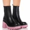 AZALEA WANG PRIMROSE PURPLE SOLE CHUNKY BOOTS IN BLACK -Azalea Wang store azalea wang primrose purple sole chunky boots in black purple 1 1