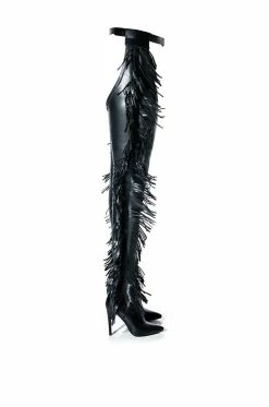 Alternative view of AZALEA WANG RIDE AT DAWN BELTED THIGH HIGH STILETTO FRINGE CHAP BOOT WITH 4 WAY STRETCH