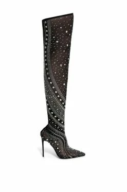 Alternative view of AZALEA WANG ROXY RHINESTONE THIGH HIGH STILETTO BOOT IN BLACK