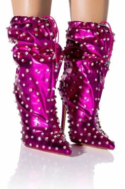 AZALEA WANG RUN THIS TOWN EMBELLISHED METALLIC BOOTIE IN FUCHSIA