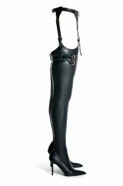 Alternative view of AZALEA WANG SEXY BELTED STRETCH PU STILETTO BOOT WITH 4 WAY STRETCH IN BLACK
