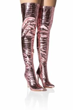 AZALEA WANG SHOWSTOPPER OVER THE KNEE STILETTO BOOT IN PINK