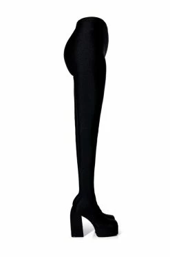 AZALEA WANG STAR STRETCH CHUNKY HEEL PANT BOOT IN BLACK 13 AZALEA WANG STAR STRETCH CHUNKY HEEL PANT BOOT IN BLACK -Azalea Wang store azalea wang star stretch chunky heel pant boot in black black 4 4