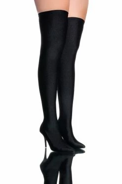 AZALEA WANG STAR STRETCH THIGH HIGH STILETTO BOOT IN BLACK