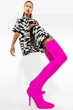 AZALEA WANG STAR STRETCH THIGH HIGH STILETTO BOOT IN FUCHSIA