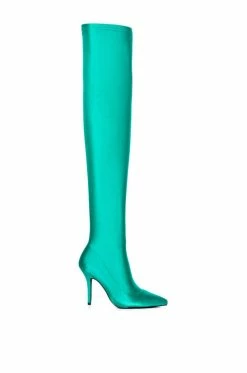 Alternative view of AZALEA WANG STAR STRETCH THIGH HIGH STILETTO BOOT IN GREEN