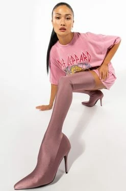 AZALEA WANG STAR STRETCH THIGH HIGH STILETTO BOOT IN TAUPE