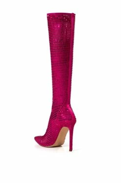 AZALEA WANG STATUE EMBELLISHED STRETCH BOOT IN PINK -Azalea Wang store azalea wang statue embellished stretch boot in pink pink 5 5 c1