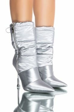 AZALEA WANG STEPPING OUT STILETTO PUFFER BOOTIE IN SILVER
