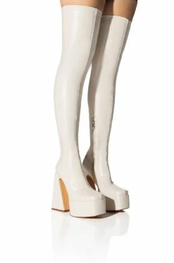 AZALEA WANG STRUT THIS WAY THIGH HIGH PLATFORM BOOT IN WHITE