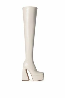 Alternative view of AZALEA WANG STRUT THIS WAY THIGH HIGH PLATFORM BOOT IN WHITE