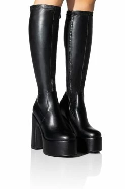 AZALEA WANG SUTTON PU CHUNKY BOOT WITH 4 WAY STRETCH IN BLACK