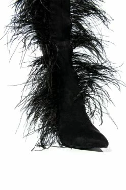 AZALEA WANG TORNADO FEATHER KNEE HIGH BOOT -Azalea Wang store azalea wang tornado feather knee high boot black 5 5