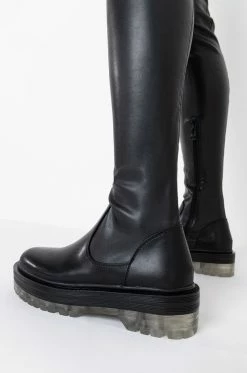 AZALEA WANG WON'T LET YOU DOWN FLATFORM BOOT WITH 4 WAY STRETCH IN CLEAR -Azalea Wang store azalea wang wont let you down flatform boot in clear clear 6 6