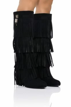 DIXIE FRINGE WEDGE BOOT IN BLACK