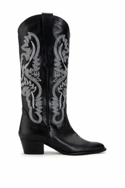 Alternative view of GENUINE LEATHER IGGY METALLIC WESTERN STYLE BELOW THE KNEE BOOT IN BLACK
