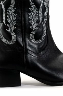 GENUINE LEATHER IGGY METALLIC WESTERN STYLE BELOW THE KNEE BOOT IN BLACK -Azalea Wang store iggy metallic western style below the knee boot in blackwhite black 5 5