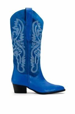 Alternative view of GENUINE LEATHER IGGY METALLIC WESTERN STYLE BELOW THE KNEE BOOT IN BLUE