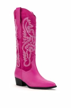 GENUINE LEATHER IGGY METALLIC WESTERN STYLE BELOW THE KNEE BOOT IN FUCHSIA -Azalea Wang store iggy metallic western style below the knee boot in fuchsia fuchsia 3 3