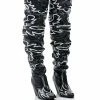 KELSEY OVER THE KNEE WESTERN BOOT IN BLACK WHITE -Azalea Wang store kelsey over the knee western boot in black white black 1 1
