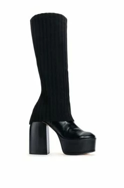 Alternative view of LEILA KNIT FOLD OVER CHUNKY BOOT IN BLACK