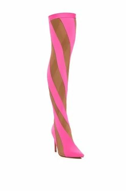 LILITH MESH THIGH HIGH BOOT IN PINK -Azalea Wang store lilith mesh thigh high boot in pink pink 3 3