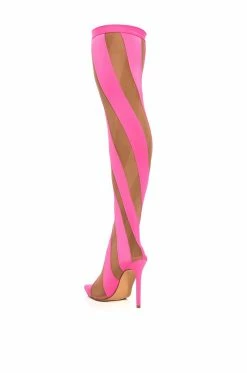 LILITH MESH THIGH HIGH BOOT IN PINK -Azalea Wang store lilith mesh thigh high boot in pink pink 4 4