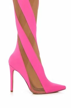 LILITH MESH THIGH HIGH BOOT IN PINK -Azalea Wang store lilith mesh thigh high boot in pink pink 5 5