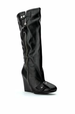 LUXE IN LOVE KNEE HIGH CHUNKY BOOT IN BLACK -Azalea Wang store luxe in love knee high chunky boot in black black 5 5 c1