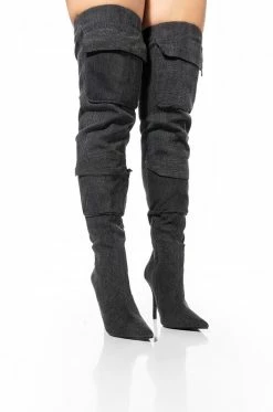 MOTOFOX STILETTO OVER THE KNEE BOOT IN BLACK DENIM