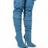 MOTOFOX STILETTO OVER THE KNEE BOOT IN BLUE DENIM