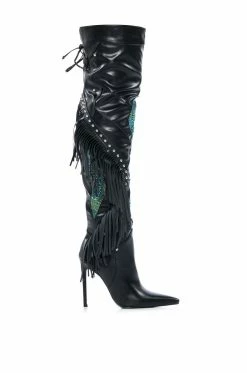 Alternative view of NEXT UP RHINESTONE OVER THE KNEE STILETTO BOOT WITH FRINGE IN BLACK