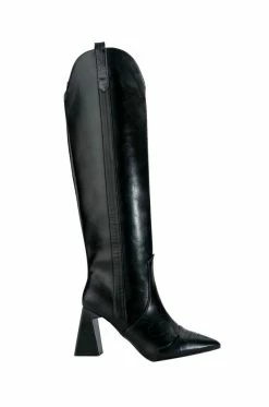 POSTED BLACK KNEE HIGH WESTERN BOOT -Azalea Wang store posted black knee high western boot black 3 3