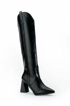 POSTED BLACK KNEE HIGH WESTERN BOOT -Azalea Wang store posted black knee high western boot black 4 4