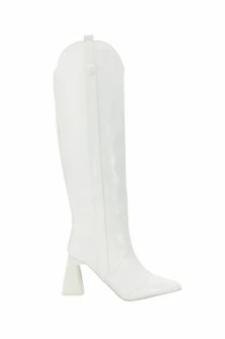 POSTED WHITE KNEE HIGH WESTERN BOOT -Azalea Wang store posted white knee high western boot white 3 3