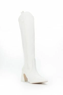POSTED WHITE KNEE HIGH WESTERN BOOT -Azalea Wang store posted white knee high western boot white 4 4