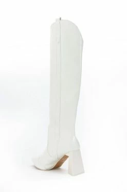 POSTED WHITE KNEE HIGH WESTERN BOOT -Azalea Wang store posted white knee high western boot white 5 5