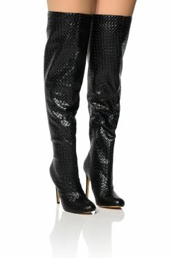 RONNIE WEAVED THIGH HIGH BOOT IN BLACK
