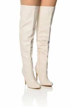RONNIE WEAVED THIGH HIGH BOOT IN CREAM